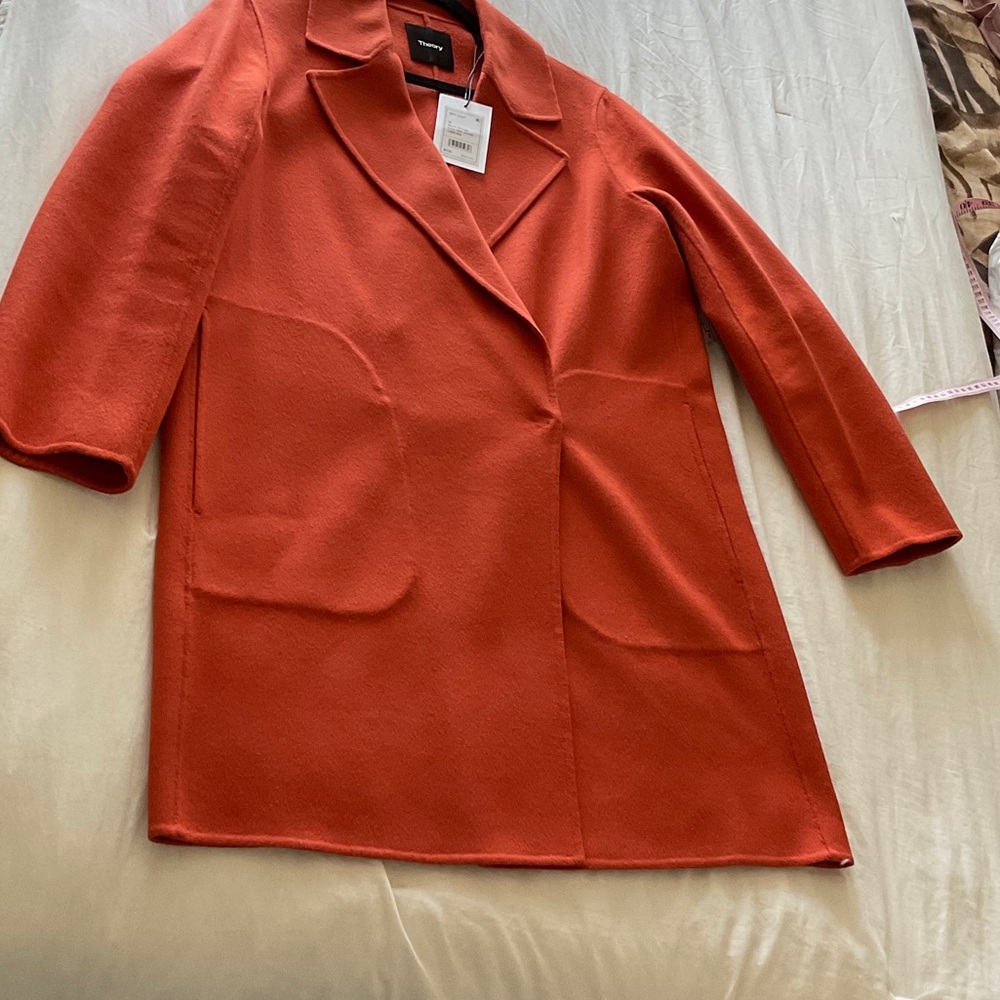 THEORY BOY COAT women’s color Burn Orange Trench Coat LUXE NEW DIVINE size M - Picture 5 of 16